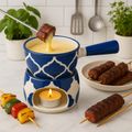 KunhaR Ceramic Fondue Set (1 Piece of Fondue Set, 2 Tea Light Candle), Blue Chidi