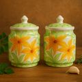 Kunhar Ceramic Jars Set of 2 (600ML Each) – Handcrafted Multipurpose Barni with Lid for Pickle, Chutney, Spices, Salt, Sugar – Kitchen Storage Containers, Green