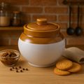 Kunhar Ceramic Jars (750ML) – Handcrafted Multipurpose Barni with Lid for Pickle, Chutney, Spices, Salt, Sugar – Kitchen Storage Containers, White (Set of 2)