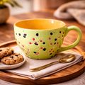 Kunhar Ceramic Jumbo Coffee Mug Soup Mug Noodle Mug - 350 ML - Microwave Safe & Freezer Safe, Set of 1, Blue Orange Dot