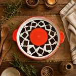 Kunhar Ceramic Snacks Serving Tray, Pizza Plate - 1 Piece, Red Chidi, 10 Inch