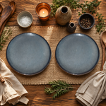 Kunhar Ceramic Dinner Plates Set of 2, 10 Inch | Ocean Teal Reactive Glaze with Brown Rim | Premium Stoneware | Microwave & Dishwasher Safe | Serving Plates for Dinner, Pasta & Salad