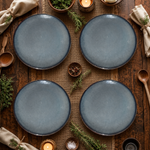 Kunhar Ceramic Dinner Plates Set of 4, 10 Inch | Ocean Teal Reactive Glaze with Brown Rim | Premium Stoneware | Microwave & Dishwasher Safe | Serving Plates for Dinner, Pasta & Salad