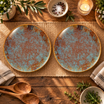 Kunhar Ceramic Quarter Plates Set of 2, 7 Inch | Ocean Teal Reactive Glaze with Dark Brown Rim | Premium Glazed Stoneware | Microwave & Dishwasher Safe
