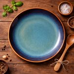 Kunhar Ceramic Dinner Plate 10 Inch | Blue Green Rustic Glaze with Dark Brown Rim | Premium Stoneware | Microwave & Dishwasher Safe, Pack of 1