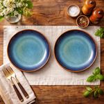 Kunhar Ceramic Quarter Plates Set of 2, 7 Inch | Blue Green Rustic Glaze with Dark Brown Rim | Premium Glazed Stoneware | Microwave & Dishwasher Safe