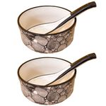 KunhaR Ceramic Serving Bowls – 260 ML, 2 Pieces with 2 Spoon, Black Luster
