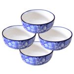 Kunhar Ceramic Hand Painted Dessert Bowls - 200 Ml, 4 Pieces, Blue Chidi