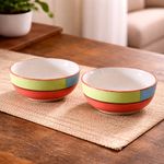 Kunhar Ceramic Mixing Bowls, Microwave Safe Bowl for Kitchen, Freezer & Dishwasher, Ideal for Snacks, Rice, Salad, and Noodles - 800 ML, 2 Pieces, Red Green