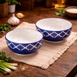 Kunhar Ceramic Mixing Bowls, Microwave Safe Bowl for Kitchen, Freezer & Dishwasher, Ideal for Snacks, Rice, Salad, and Noodles - 800 ML, 2 Pieces, Blue Chidi