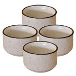 Kunhar Ceramic Sauce Holder - 56 ML, 4 Pieces, White Matt Black Border