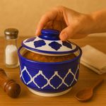 Kunhar Multipurpose Ceramic Donga – Blue Star | 450 ML Lidded Serving Donga | Microwave & Dishwasher Safe | Ideal for Gravy, Dal, Curry & More