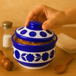 Kunhar Multipurpose Ceramic Donga Dark Indigo 450 ML Lidded Serving Bowl Microwave Safe Dishwasher Safe Gravy Dal Curry Use