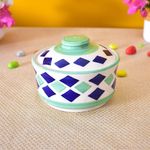 Kunhar Multipurpose Ceramic Donga – Green White | 450 ML Lidded Serving Donga | Microwave & Dishwasher Safe | Ideal for Gravy, Dal, Curry & More