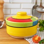 Kunhar Multipurpose Ceramic Donga – Yellow Red | 450 ML Lidded Serving Donga | Microwave & Dishwasher Safe | Ideal for Gravy, Dal, Curry & More