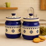 Kunhar Ceramic Barni 1000ml Set of 2 with Lid | Handcrafted Pickle Jar | Storage Jar for Spices, Chutney, Achar, Salt, Sugar