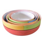 Kunhar Ceramic Mixing Bowl Set – 4 Pieces (1500ml, 800ml, 600ml, 400ml), Red Multi – Durable, Microwave & Dishwasher Safe – Ideal for Mixing, Serving & Storage