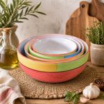 Kunhar Ceramic Mixing Bowl Set – 4 Pieces (1500ml, 800ml, 600ml, 400ml), Red Multi – Durable, Microwave & Dishwasher Safe – Ideal for Mixing, Serving & Storage