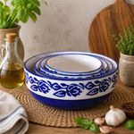Kunhar Ceramic Mixing Bowl Set – 4 Pieces (1500ml, 800ml, 600ml, 400ml), Blue Vine – Durable, Microwave & Dishwasher Safe – Ideal for Mixing, Serving & Storage