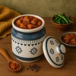 Kunhar Ceramic Jars (1000 ML) – Handcrafted Multipurpose Barni with Lid for Pickle, Chutney, Spices, Salt, Sugar – Kitchen Storage Containers, Blue Cream