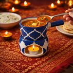KunhaR Ceramic Fondue Set with 2 Tea Light Candle, 450 ML Capacity, (Blue)