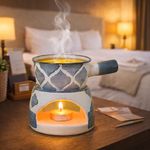 KunhaR Ceramic Aroma Diffuser and Oil Burner, Multi-Purpose Fondue for Essential Oils, Camphor and Wax Melts, Home Office Meditation Use (Grey)