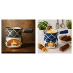 KunhaR Ceramic Fondue Set Pack of 2 (2 Piece of Fondue Set, 4 Tea Light Candle), Grey & Blue Chidi