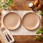 Kunhar Ceramic Dinner Plates Set of 2, 10 Inch | Rustic Ivory Speckled Finish with Brown Rim | Premium Glazed Stoneware | Microwave & Dishwasher Safe | Dinner, Pasta & Salad Serving Plates