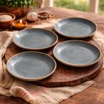 Kunhar Ceramic Dinner Plates 10 Inch Set of 4 | Sage Green Rustic Finish | Premium Glazed Stoneware | Microwave & Dishwasher Safe | Serving Plates for Dinner, Pasta, Salad