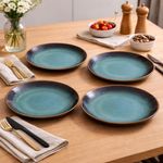 Kunhar Ceramic Dinner Plates Set of 4, 10 Inch | Blue Green Rustic Glaze with Dark Brown Rim | Premium Stoneware | Microwave & Dishwasher Safe | Serving Plates for Dinner, Pasta & Salad
