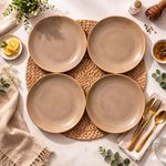 Kunhar Ceramic Dinner Plates Set of 4, 7 Inch | Rustic Ivory Speckled Finish with Brown Rim | Premium Glazed Stoneware | Microwave & Dishwasher Safe | Dinner, Pasta & Salad Serving Plates