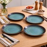 Kunhar Ceramic Dinner Plates Set of 4, 7 Inch | Blue Green Rustic Glaze with Dark Brown Rim | Premium Stoneware | Microwave & Dishwasher Safe | Serving Plates for Dinner, Pasta & Salad