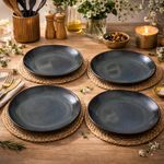 Kunhar Deep Pasta Plates Set of 4, 7 Inch | Ocean Teal Reactive Glaze with Dark Brown Rim | Premium Stoneware | Microwave & Dishwasher Safe | Deep Serving Plates for Pasta, Salad & Dinner