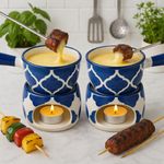 KunhaR Ceramic Fondue Set with Tea Light, 2 Pieces (Blue)