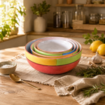 Oncilla Ceramic Mixing Bowl Set – 4 Pieces (1500ml, 800ml, 600ml, 400ml), Red – Durable, Microwave & Dishwasher Safe – Ideal for Mixing, Serving & Storage