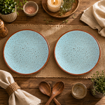 KunhaR Ceramic Dinner Plates, Aqua Blue with Brown Rim, Speckled Glaze Design, Premium Tableware for Serving Meals, Snacks & Desserts, 10 Inch, Pack of 2