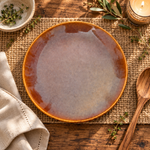 KunhaR Ceramic Dinner Plate, Mauve Brown with Amber Rim, Reactive Speckled Glaze, Premium Stoneware Serving Plate, 10 Inch, Pack of 1