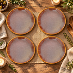 KunhaR Ceramic Dinner Plates, Mauve Brown with Amber Rim, Reactive Speckled Glaze, Premium Stoneware Serving Plate, 10 Inch, Pack of 4