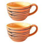Kunhar Ceramic Soup Mug - Burning Orange, 2 Piece, 350 ML
