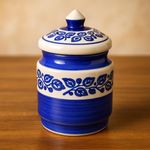 Kunhar Ceramic Jars (600ML) – Handcrafted Multipurpose Barni with Lid for Pickle, Chutney, Spices, Salt, Sugar – Kitchen Storage Containers, Blue Vine