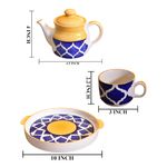 Kunhar Ceramic Morning Set with 1 Teapot, 1 Serving Tray and 4 Cups, Yellow Chidi