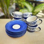 Kunhar Ceramic Morning Set, Blue Vine (6 Cups 150 ml and 6 Saucer)