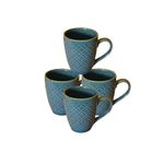 Kunhar Ceramic Milk Mugs, Muted Blues - 4 Pieces, Blue Bayoux, 300ml