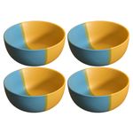 Kunhar Ceramic Hand Painted Dessert Bowls - 200 Ml, 4 Pieces, Yellow Blue