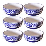 Kunhar Ceramic Hand Painted Dessert Bowls - 200 Ml, 6 Pieces, Blue Vine