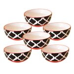 Kunhar Ceramic Hand Painted Dessert Bowls - 200 Ml, 6 Pieces, Red Black
