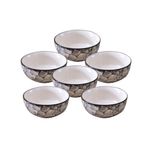 Kunhar Ceramic Hand Painted Dessert Bowl - 200 Ml, 6 Pieces, Black Luster