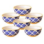 Kunhar Ceramic Hand Painted Dessert Bowls - 200 Ml, 6 Pieces, Yellow Blue