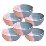 Kunhar Ceramic Dessert Bowls - 200 ML, 6 Pieces, White Dusty Blue