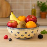Kunhar Ceramic Serving Bowl, Fruit Bowl for Dinning Table (White Blue Flower, 2 Liter) - 1 Piece